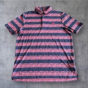 Adidas Mens L Blue Pink Striped Collar Performance Lightweight Polo Golf Shirt